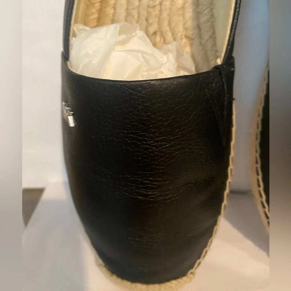 Michael Kors MK logo Black Leather Espadrille Slip-On Flats Size 9M